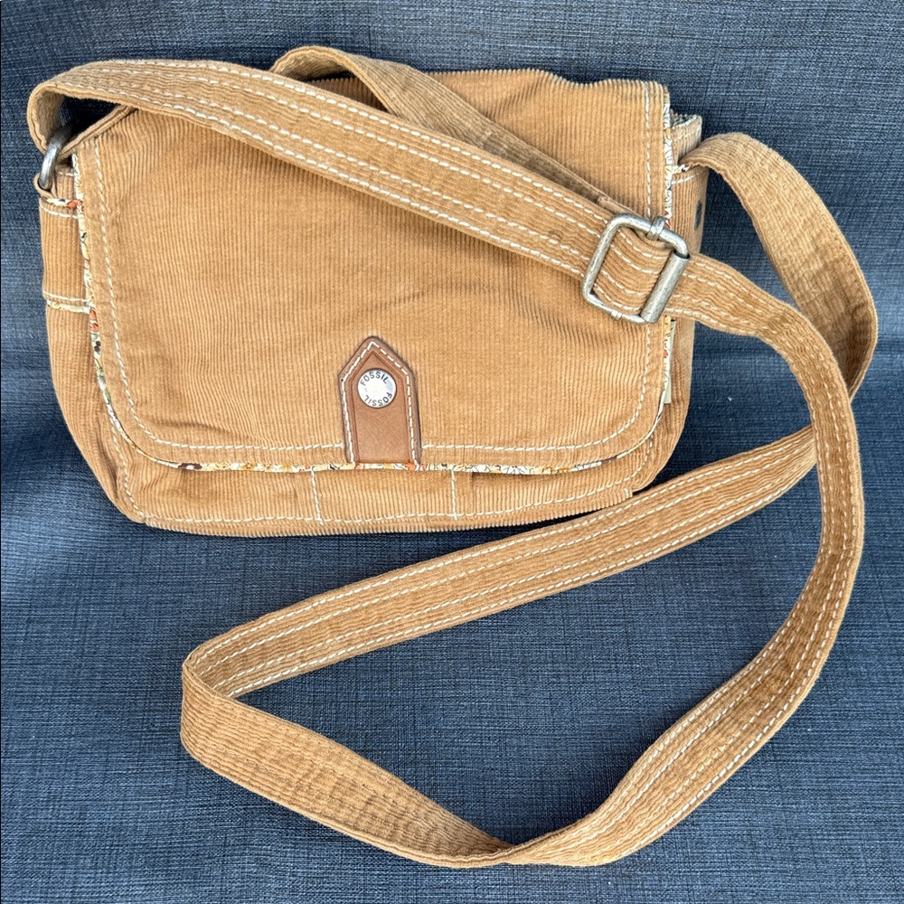 Fossil Tan Corduroy Crossbody Bag